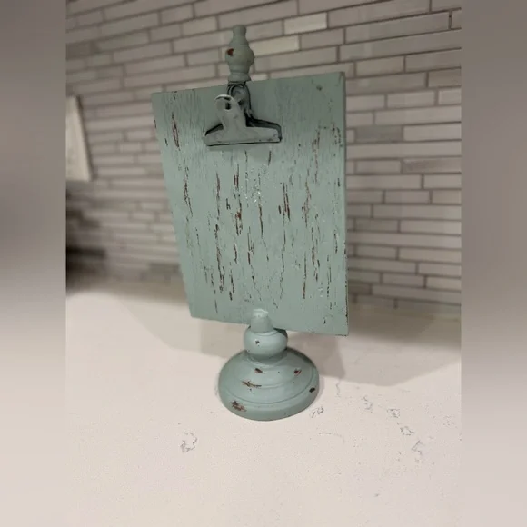 Rustic Teal Distressed Wooden Clip Stand Sign Holder - Picture 2 of 5